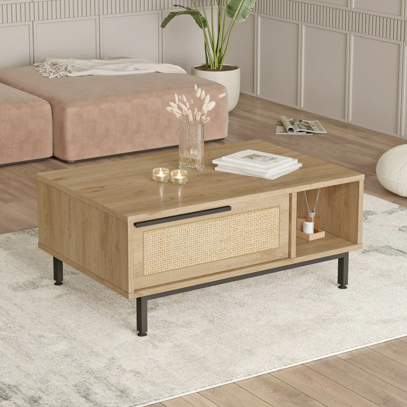 Tavolinë e ulët Hanah Home, On2-Su, ngjyrë arrë dhe lis, 90x60x37.6cm