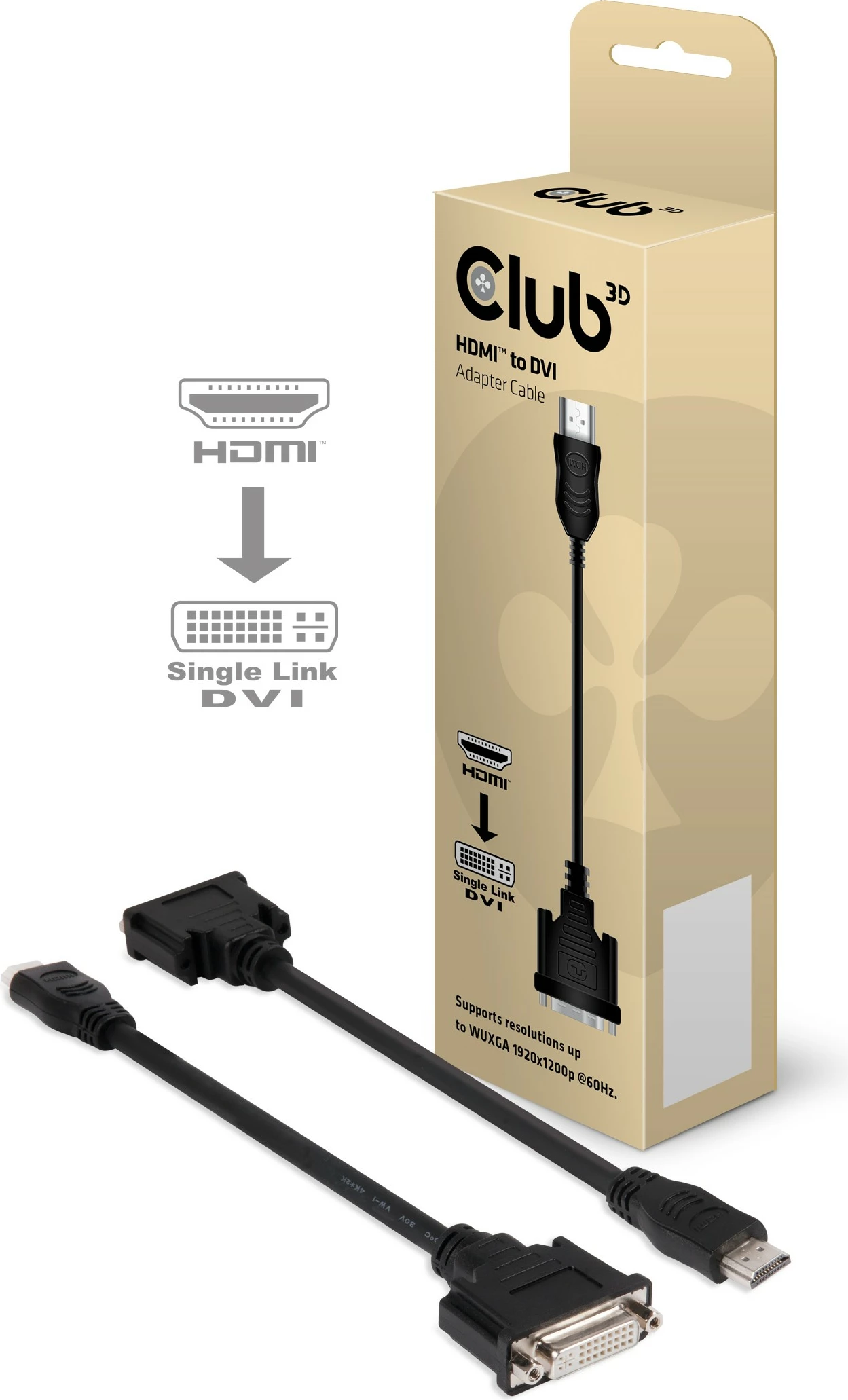 Adapter HDMI në DVI Club3D, Plug and Play, 1920x1200, i zi