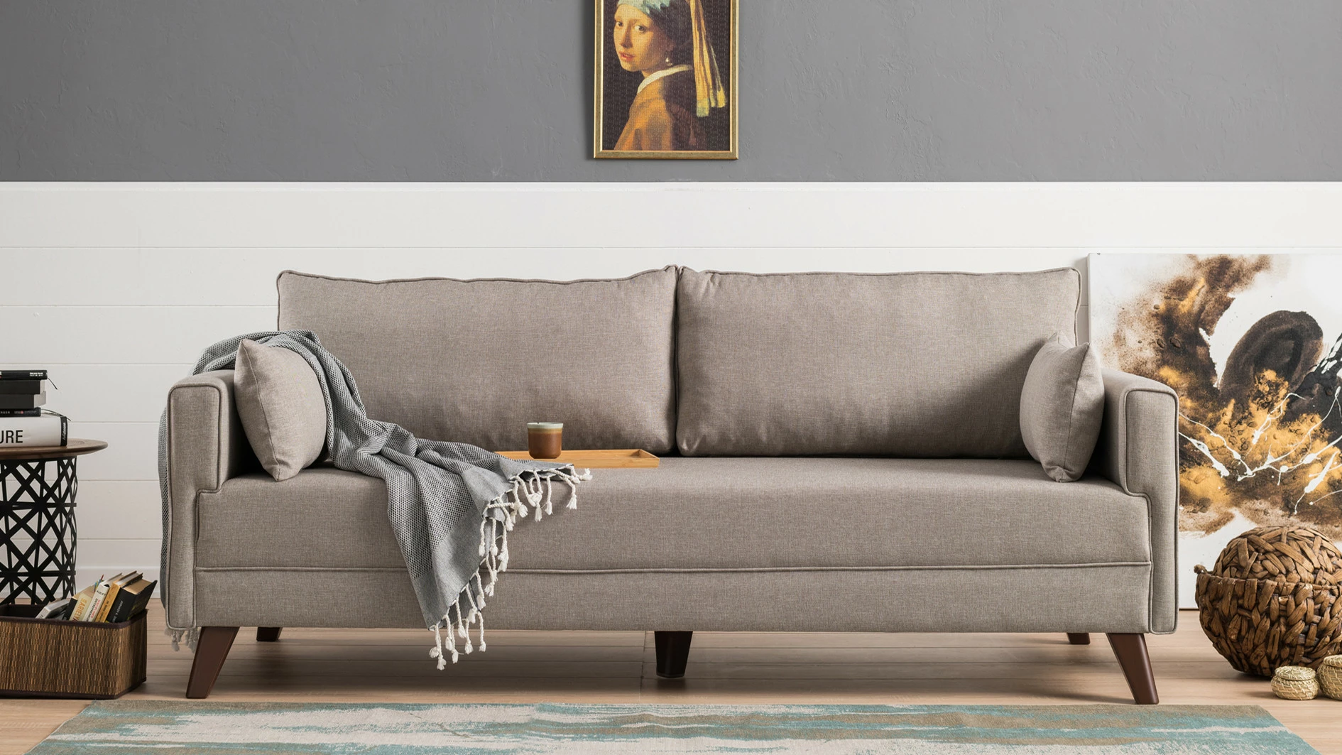 Divan treshe Atelier del Sofa, Bella Sofa për 3 persona, krem