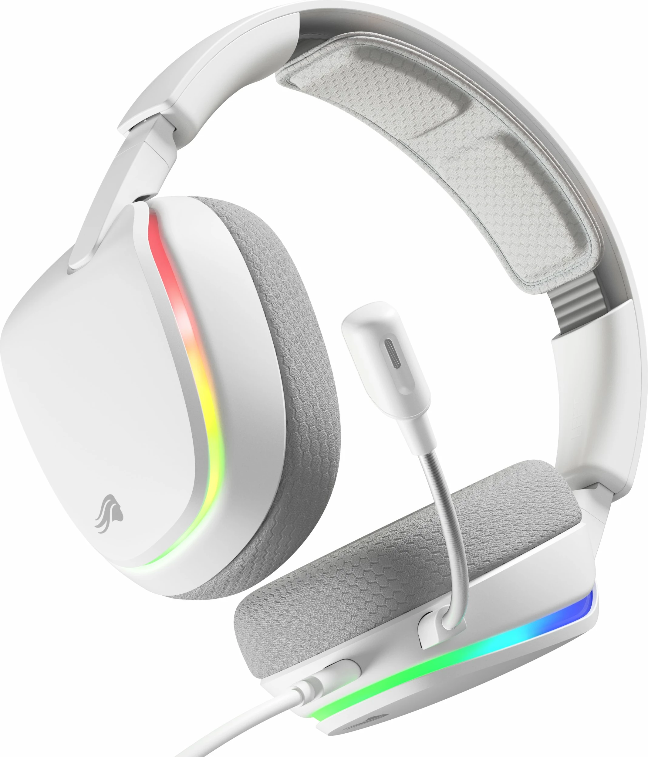 Kufje gaming Glorious GHS Eternal RGB, me mikrofon të shkëputshëm, 40 mm, me kabllo 3.5 mm/USB-C, të bardha