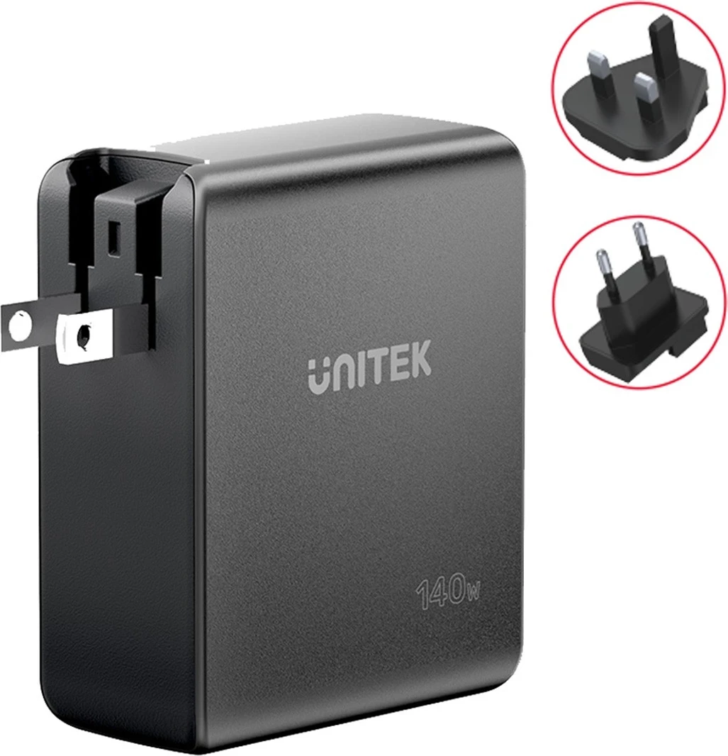 Karikues Unitek GaN me 3 porta, 140W, ngjyrë e zezë