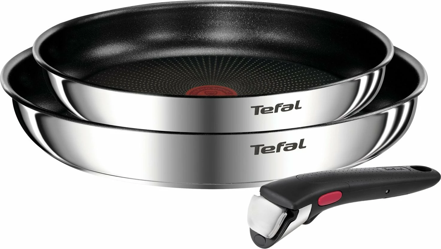 Set tiganësh Tefal Ingenio Emotion 24/28 cm, inox me veshje jo-ngjitëse, me dorezë të shkëputshme, 3 copë, argjendtë