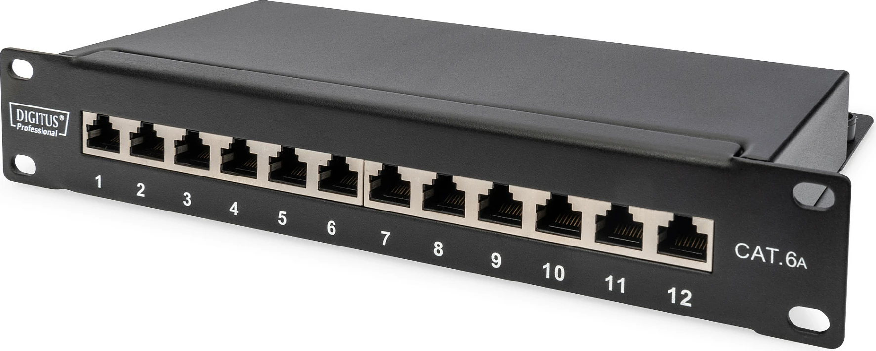 Patch panel Digitus Cat.6A 12-portë, 10", i zi