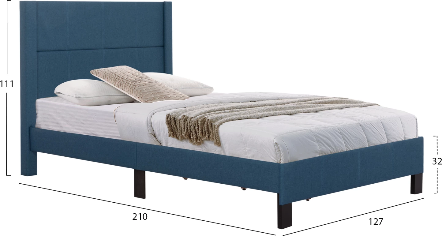 Krevat njësh TRILLOP, stof blu, FH667.14, për dyshek 120x200cm