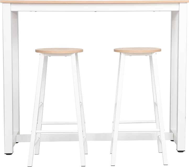 Set tavolinë bar Marle, këmbë natyrale-bardhë, 120x40x100cm
