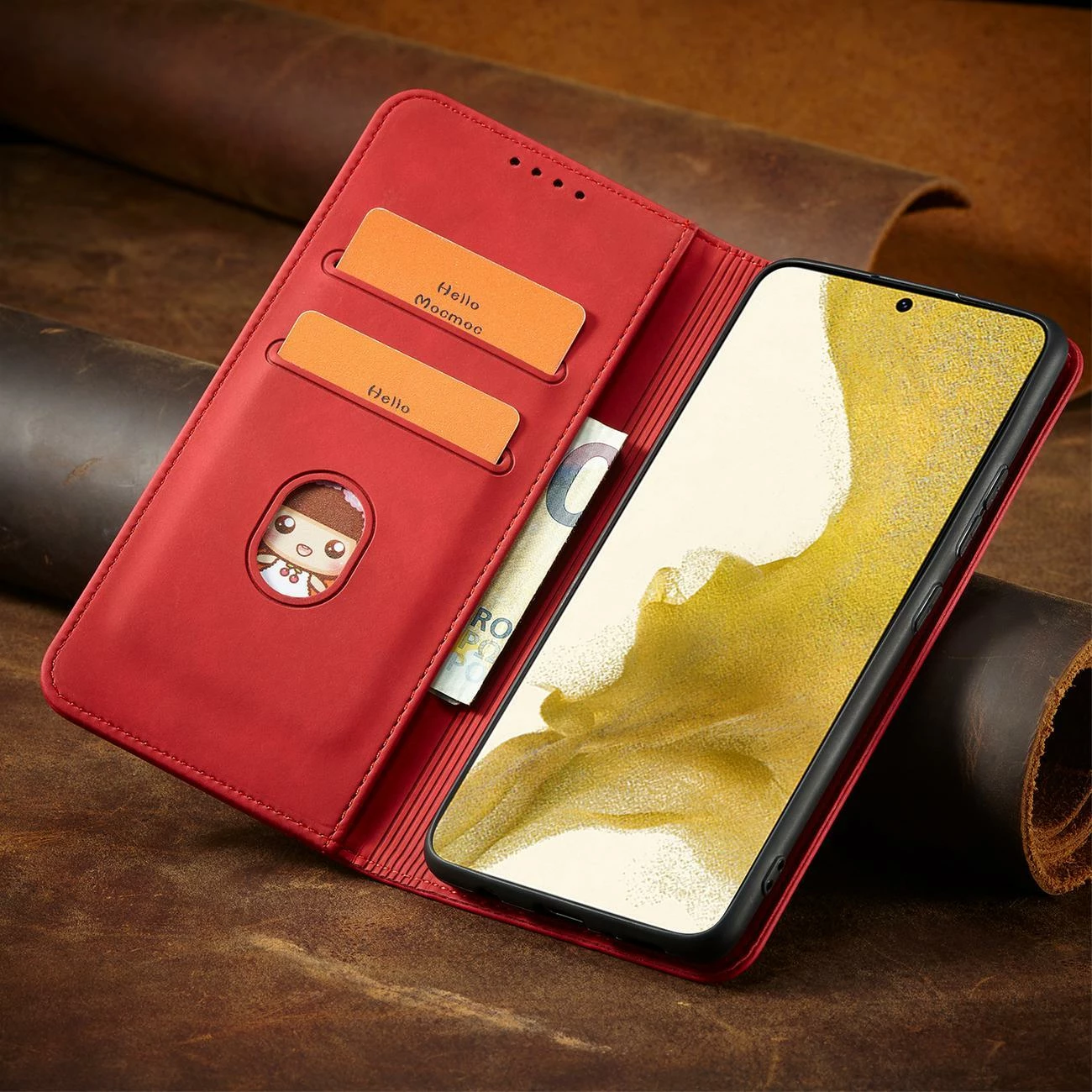 Mbështjellës Hurtel Magnet Fancy Case për Samsung Galaxy S23+, me kapak, portofol dhe stand, Kuq