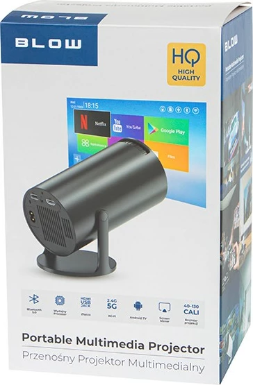 Projektor portativ Android TV, BLOW, 79-705#, 720p HD, 250 ANSI lm, Wi‑Fi/Bluetooth, deri 130", auto keystone, LED 50,000h, e zezë
