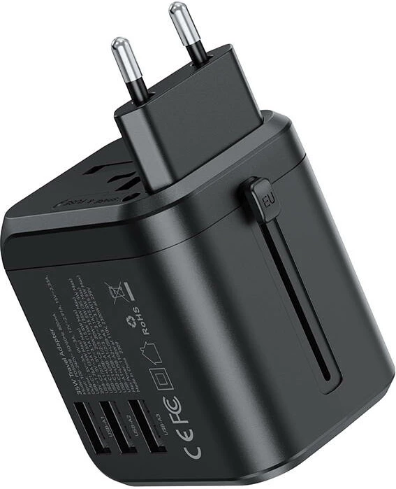 Karikues udhëtimi Choetech PD5008, 35W, 3xUSB-A, 2xUSB-C, GaN, US/EU/UK/AU, zi