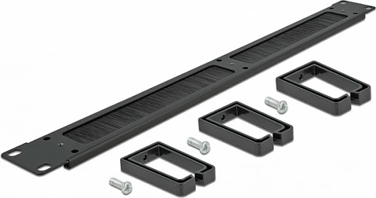 Panel me furça për menaxhim kabllosh DeLOCK 19" 1U, me 3 grepë, i zi