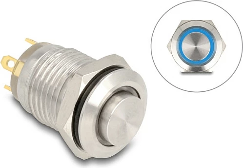 Buton shtypës DeLOCK 20984, 230 V/3 A, i ndriçueshëm, IP65, inox, argjend