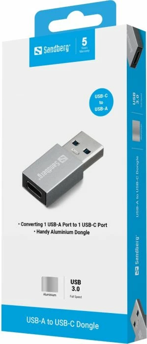 adapter USB-A në USB-C SANDBERG 136-46, USB 3.1 Gen 1/3.0/2.0/1.1, argjend