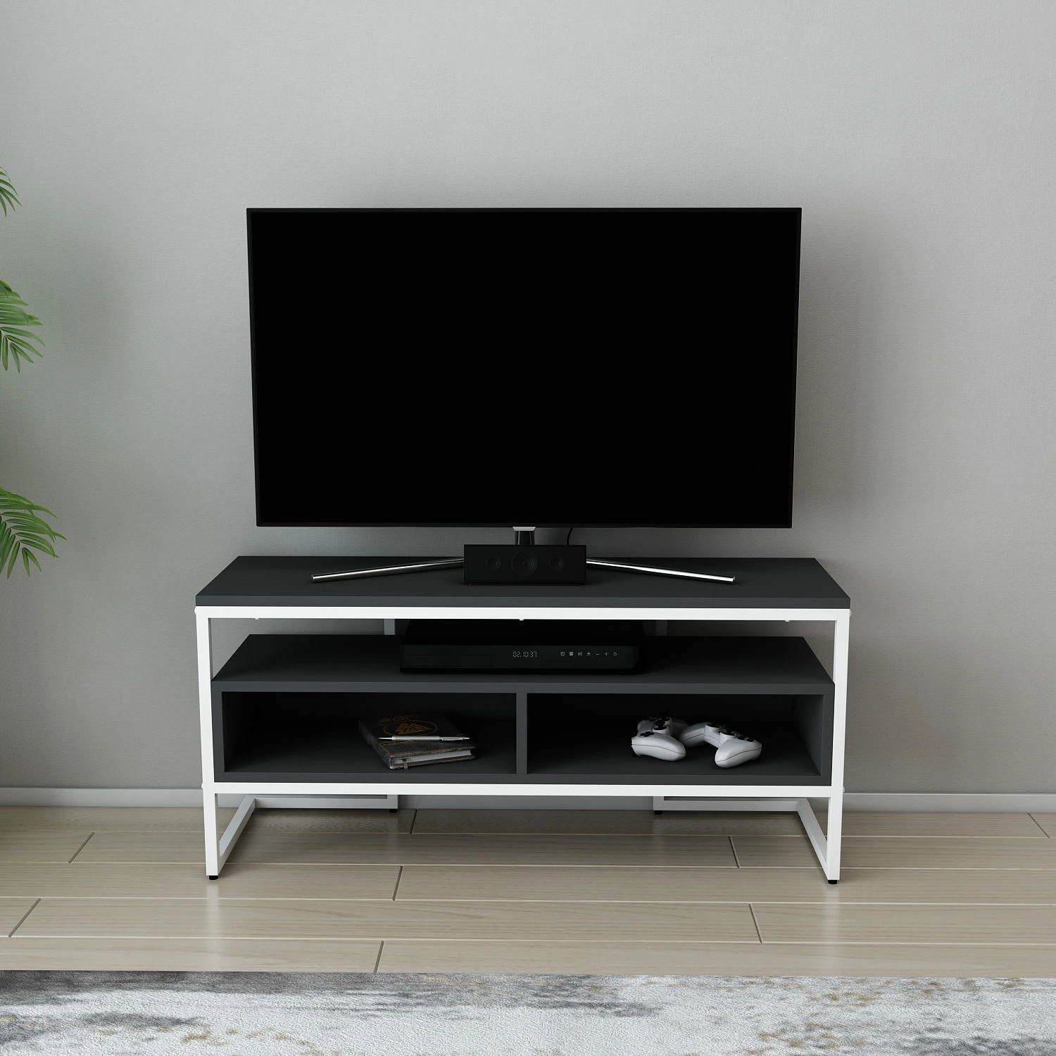 Komodë TV Skye Decor, Merrion, e bardhë dhe antracit