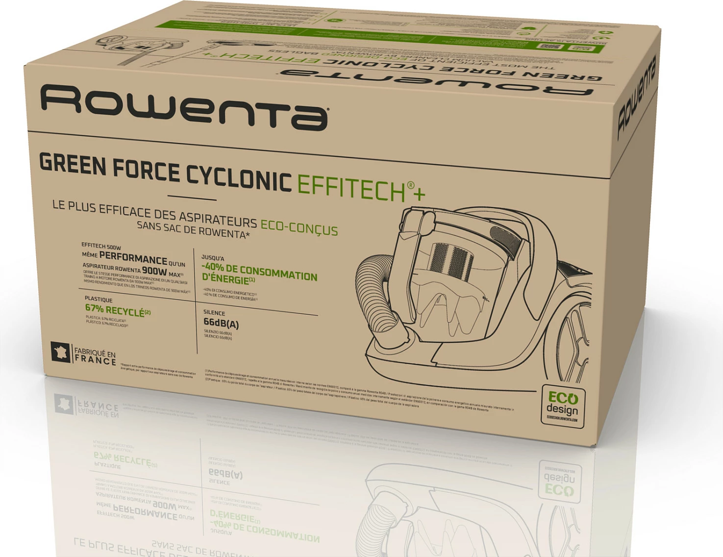 Fshesë me korrent Rowenta Green Force Cyclonic Effitech+ RO7C66, pa qese, 2.5L, 500W, e zezë/hiri e çelët