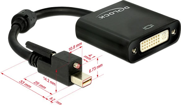 Adapter kabllo DeLOCK 62639 Mini DisplayPort në DVI-I, 0.25 m, 4K, i zi