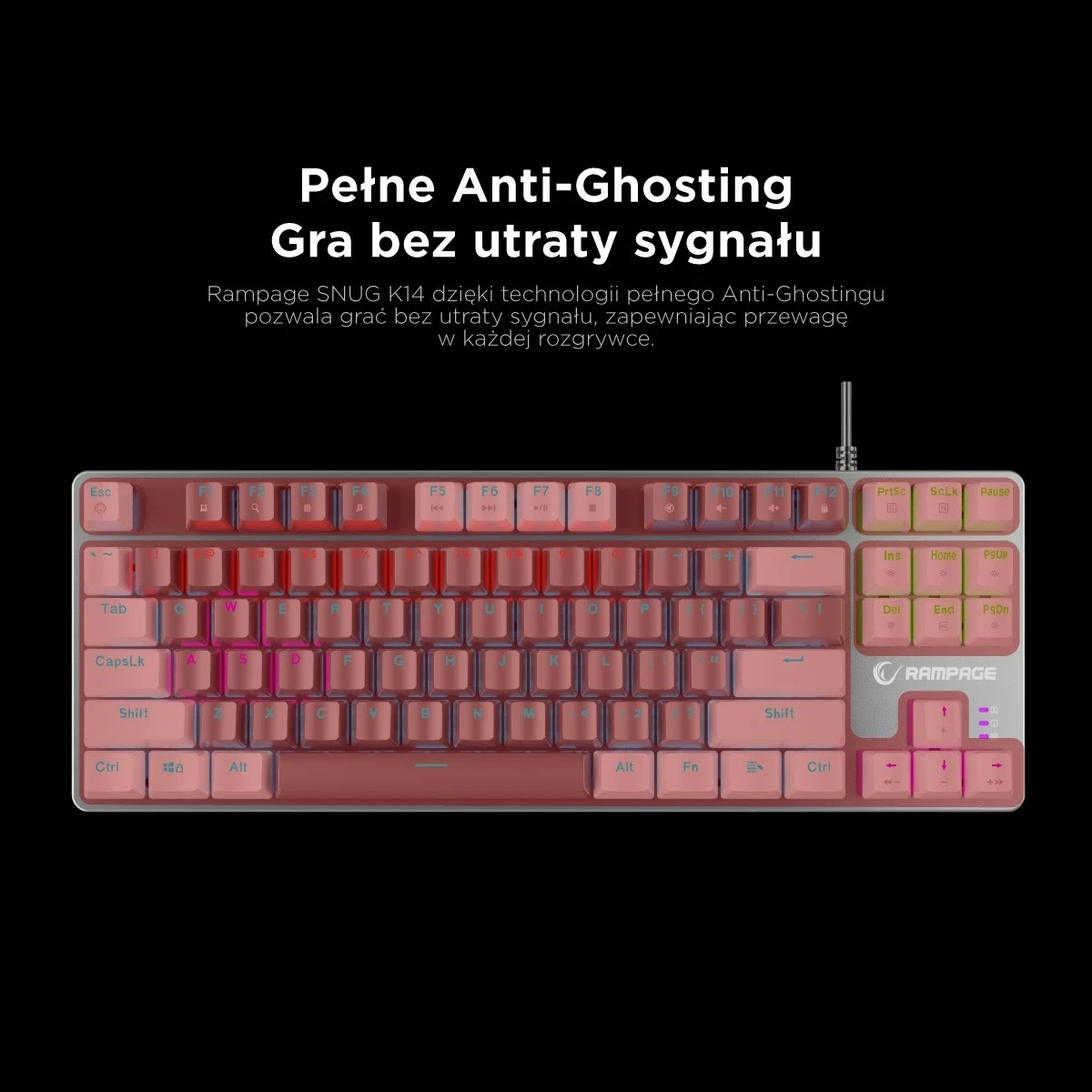 Tastierë mekanike Rampage Snug RGB, KRGD Red Switch, 80%, anglisht, e bardhë-gri