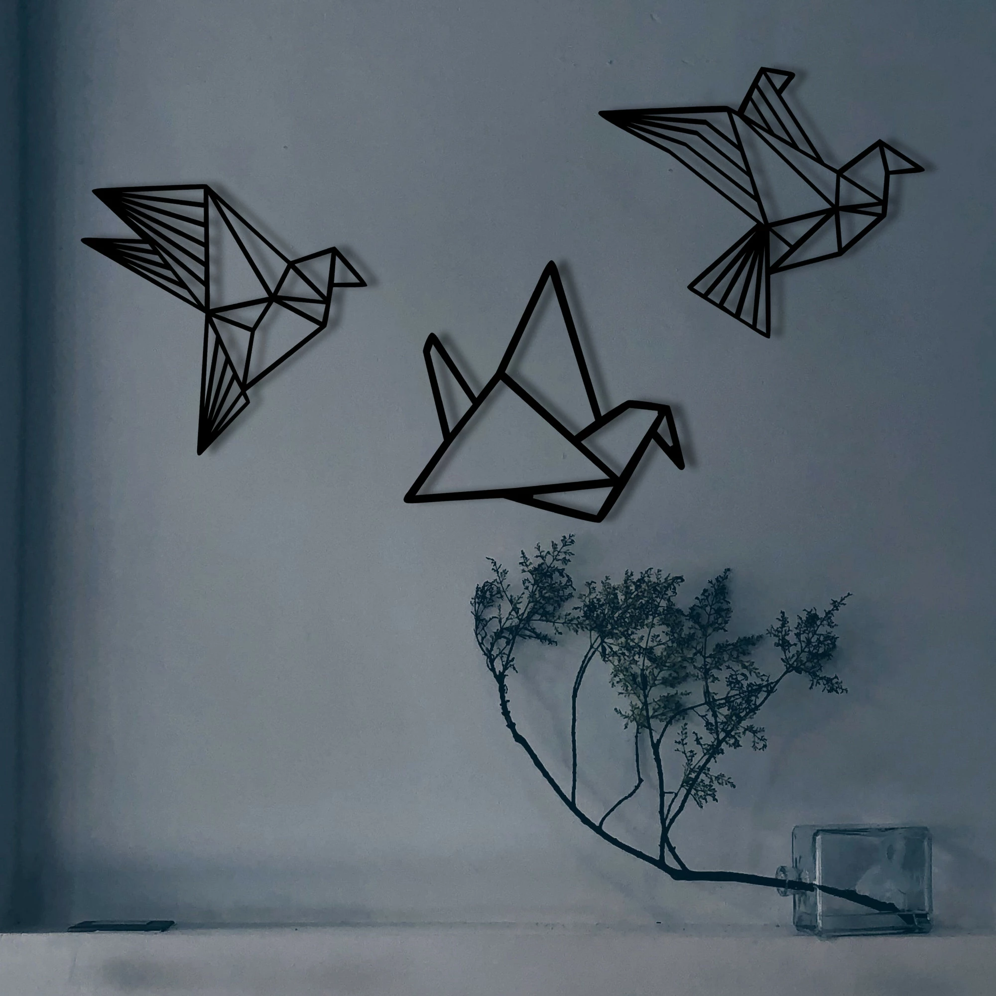 Aksesor dekorativ metalik për mur, Wallity, origami, ngjyrë e zezë