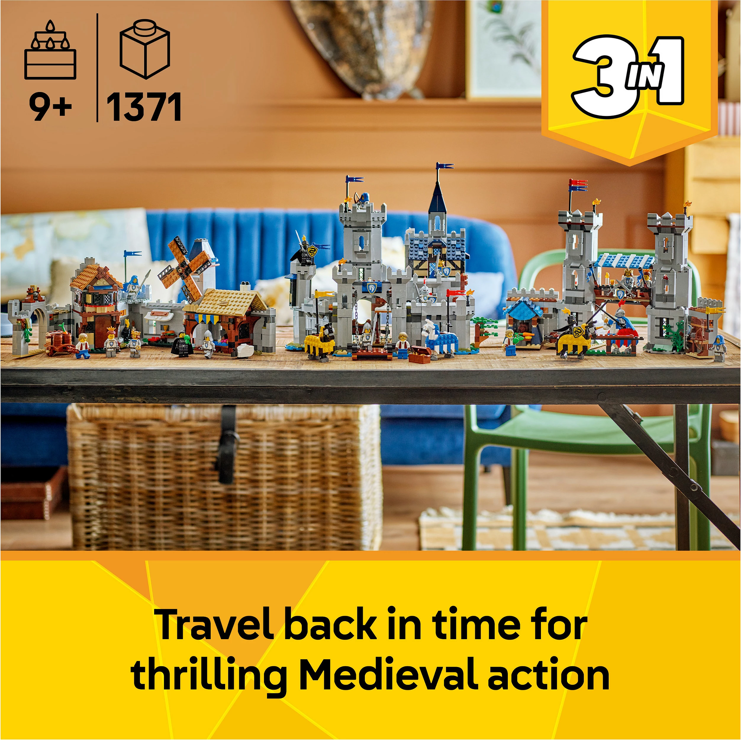 Set LEGO Creator 3in1 Medieval Horse Knight Castle 31168, 1371 copë, multikolor