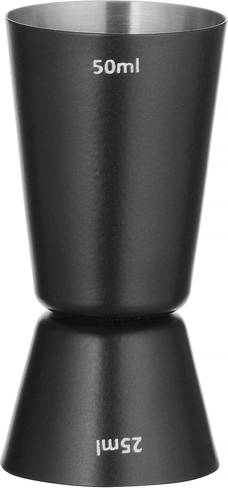 matës koktejli, Bar Up, 25/50 ml, çelik inox, i dyanshëm, diametër 45 mm, lartësi 85 mm, e zezë