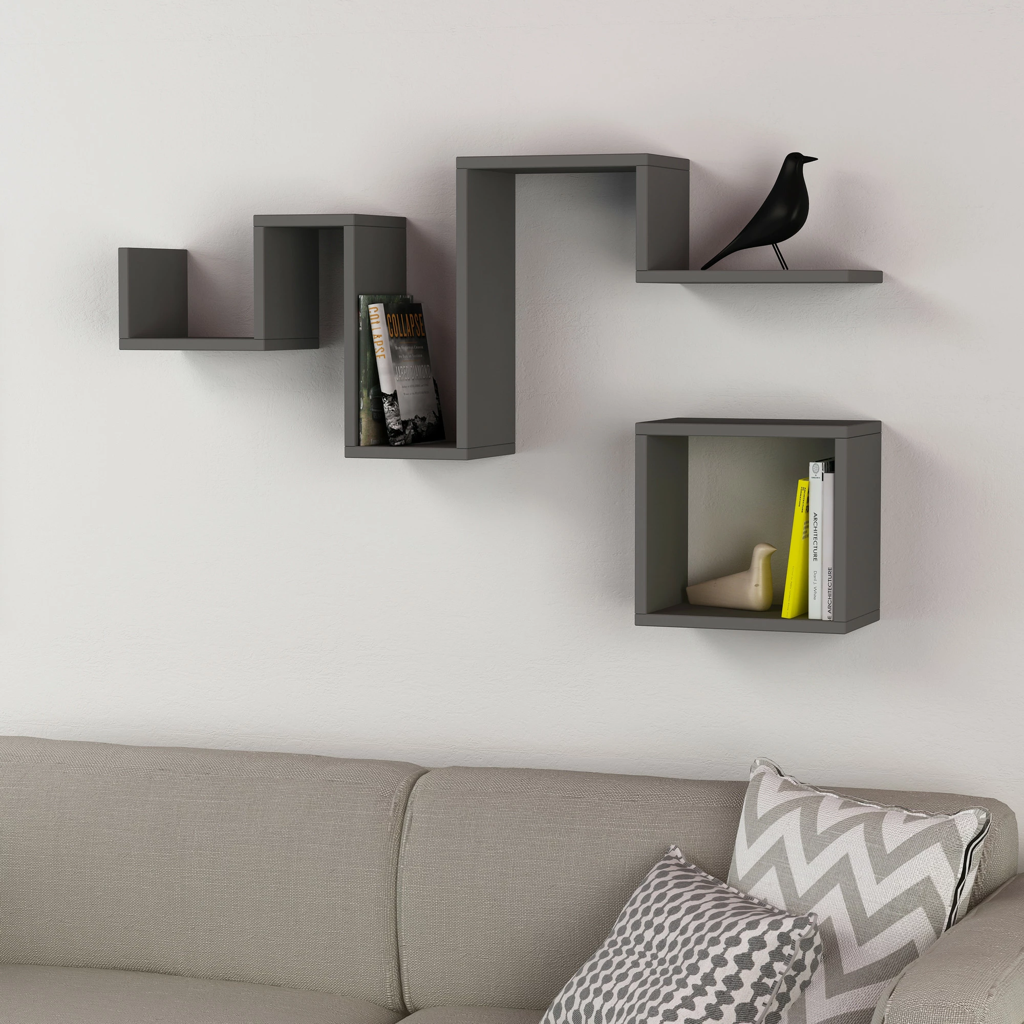 Raft muri Skye Decor, ngjyrë antracit