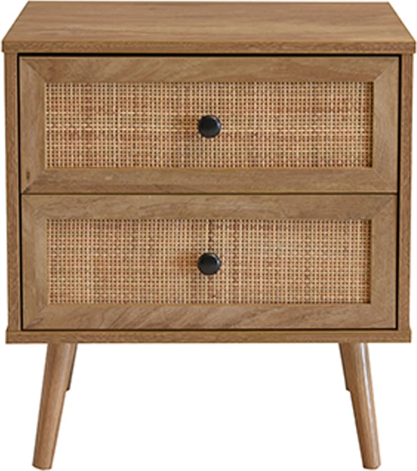 Komodinë Ammos, 2 sirtarë, natyrale me ratan, 50x39x54.8cm
