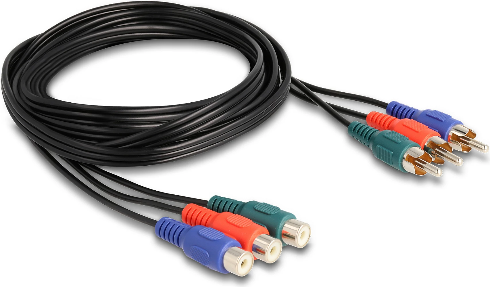 Kabllo zgjatëse RCA RGB DeLOCK, 3x Mashkull në 3x Femër, 1 m, e zezë