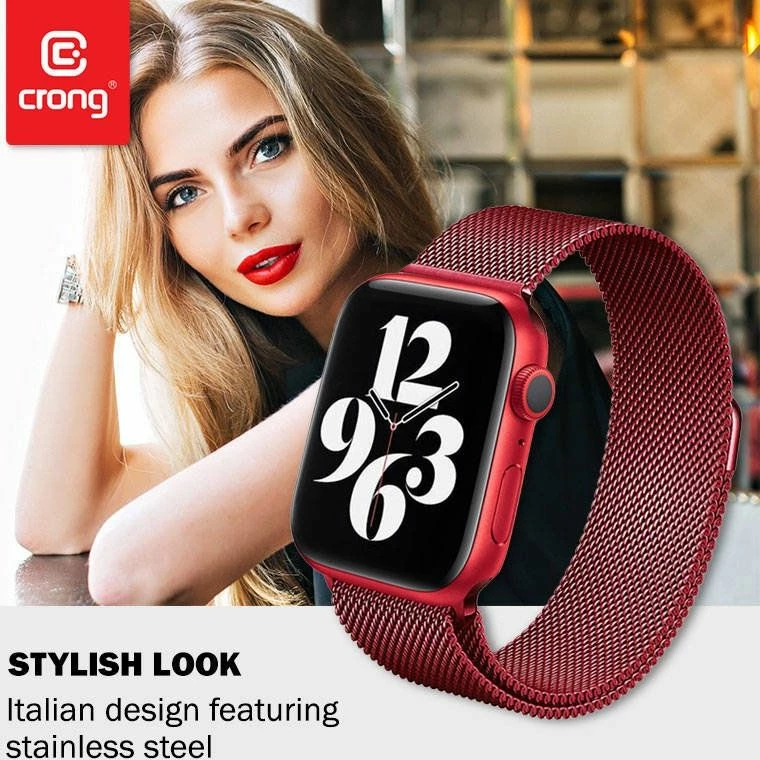 Rrip Smartwatch Crong Steel Milanese Band për Apple Watch 38/40 mm, i kuq
