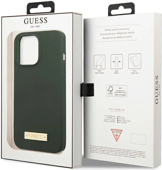 Mbështjellës Guess Silicone Logo Plate MagSafe për iPhone 13 Pro / iPhone 13, Gjelbër