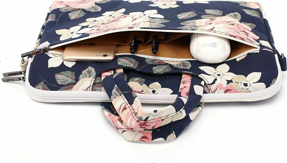 Çantë laptopi CANVASLIFE Briefcase 15\" (42x30x2.5 cm), me rrip shpatulle, blu me motive lulesh, 1 copë