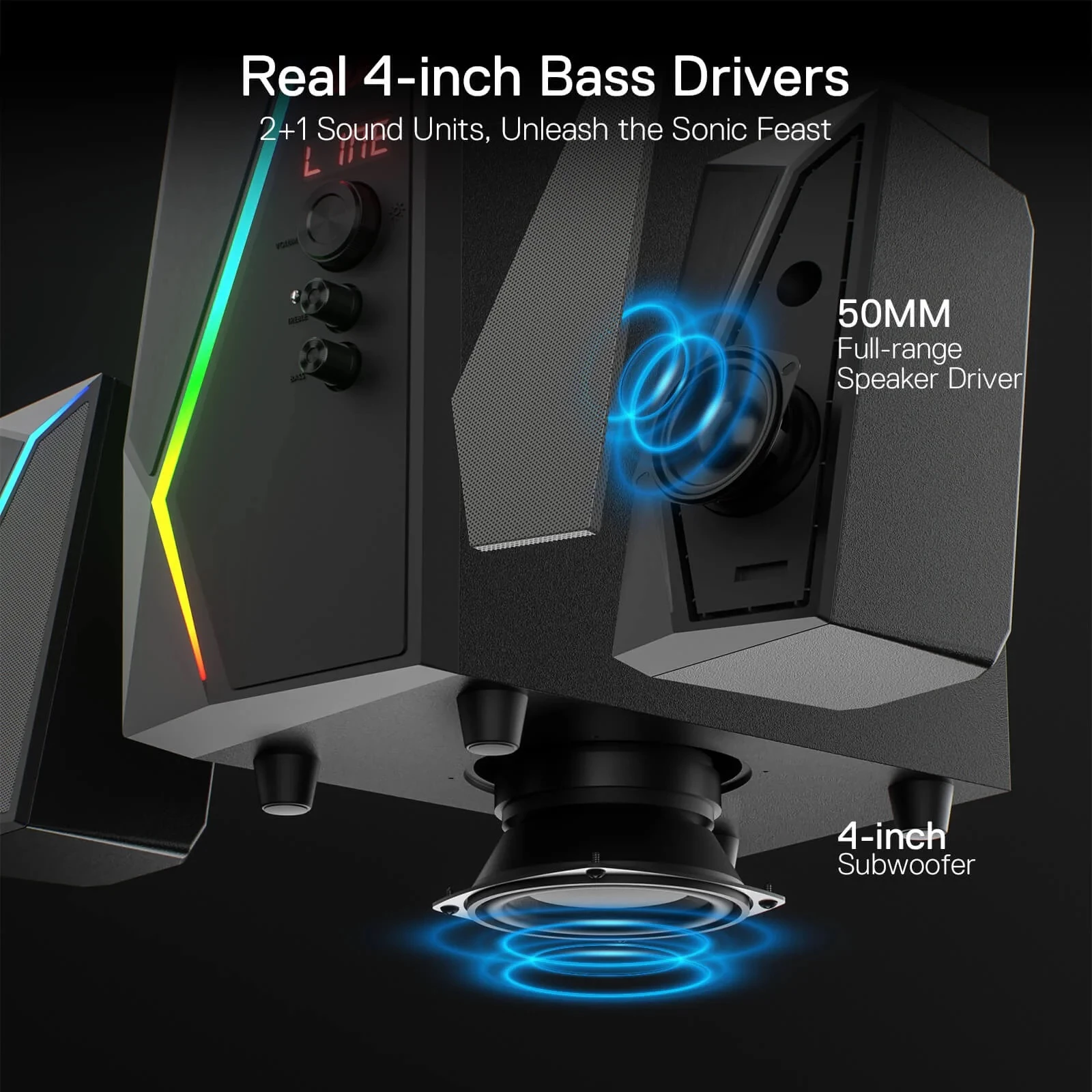 Sistem altoparlantësh 2.1 Redragon Anvil Pro GS520-PRO 25W me Bluetooth, RGB, telekomandë, i zi
