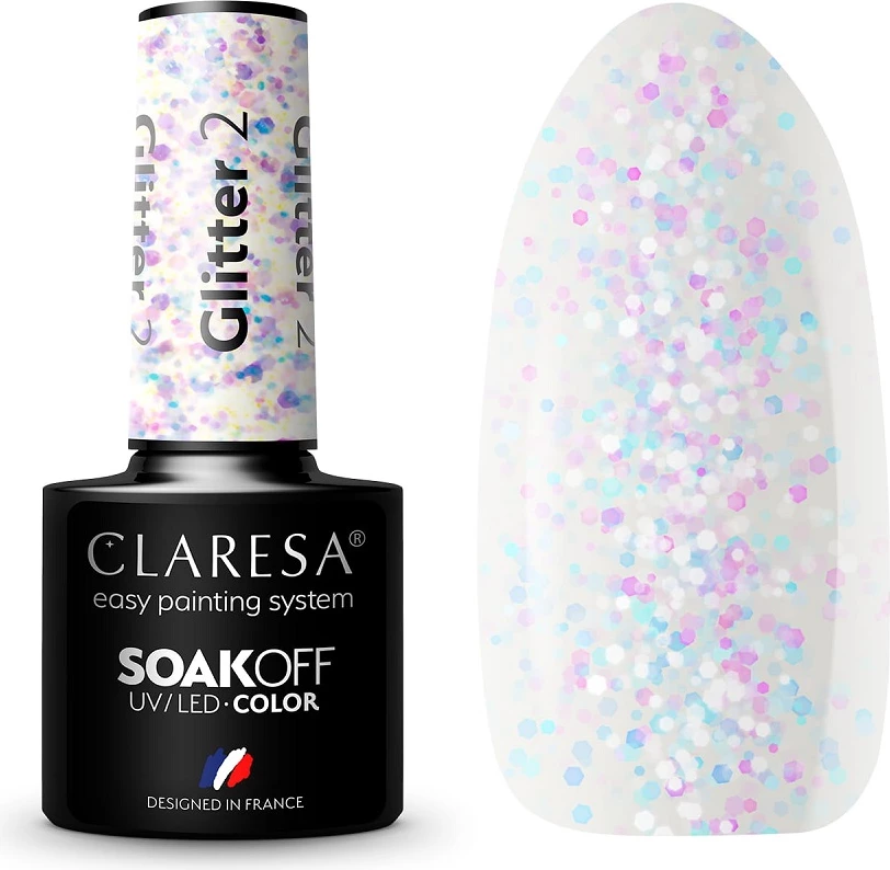 Llak për thonj Claresa Soak Off UV/LED Glitter Hybrid për femra 2.5g