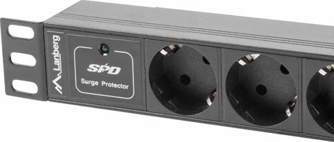 Shirit shpërndarës rryme PDU Lanberg PDU-03F-0200-IEC-BK, 10\" 1U, 3x Schuko, kabllo 2m, IEC C14, 2500W, i zi