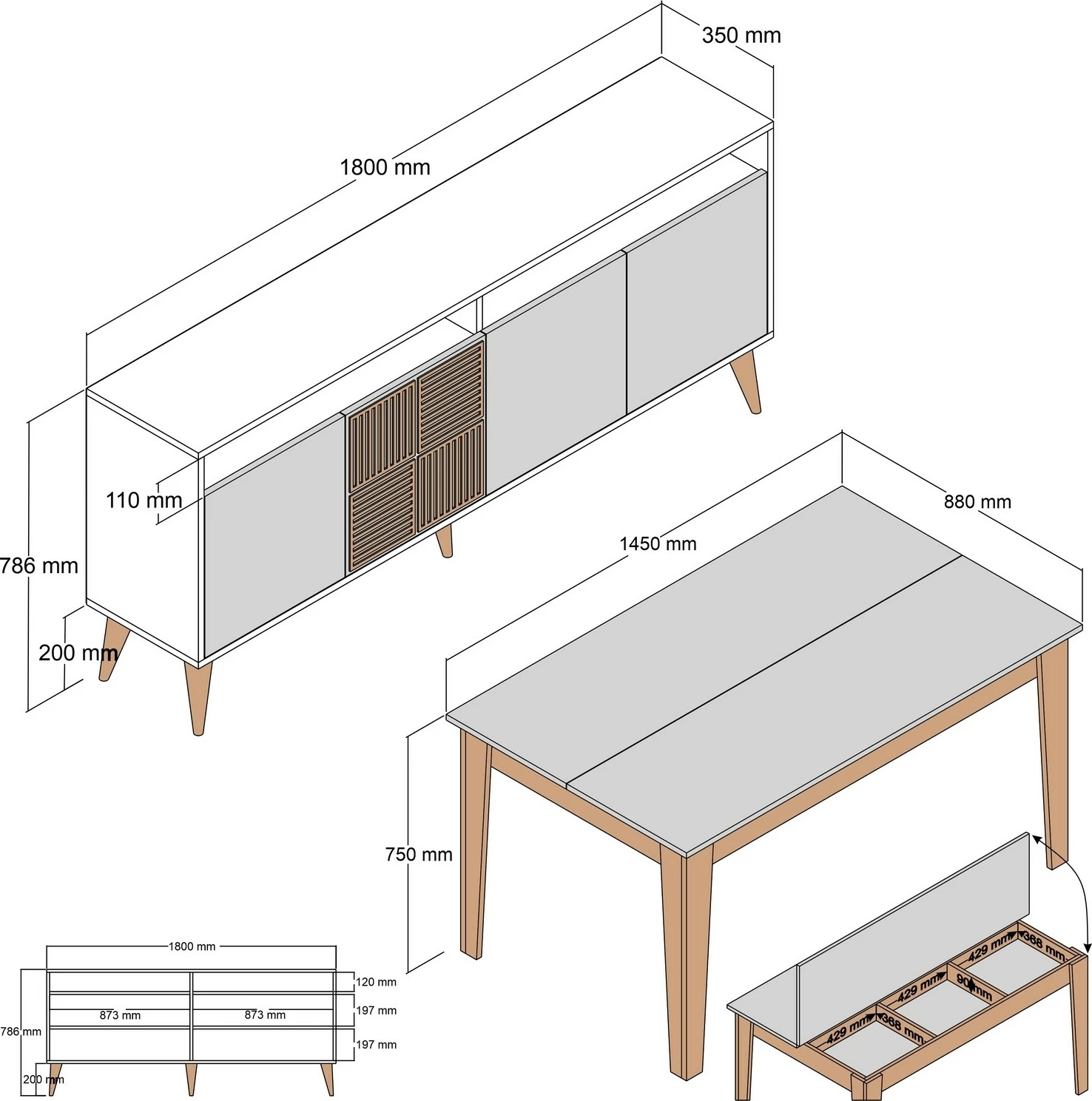 Set mobiljesh për dhomë dite Skye Decor, Milan 521, ngjyrë arrë dhe antracit