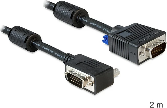 Kabllo VGA DeLOCK SVGA 2 m, D-Sub 15-pin, Male/Male, konektor këndor, e zezë