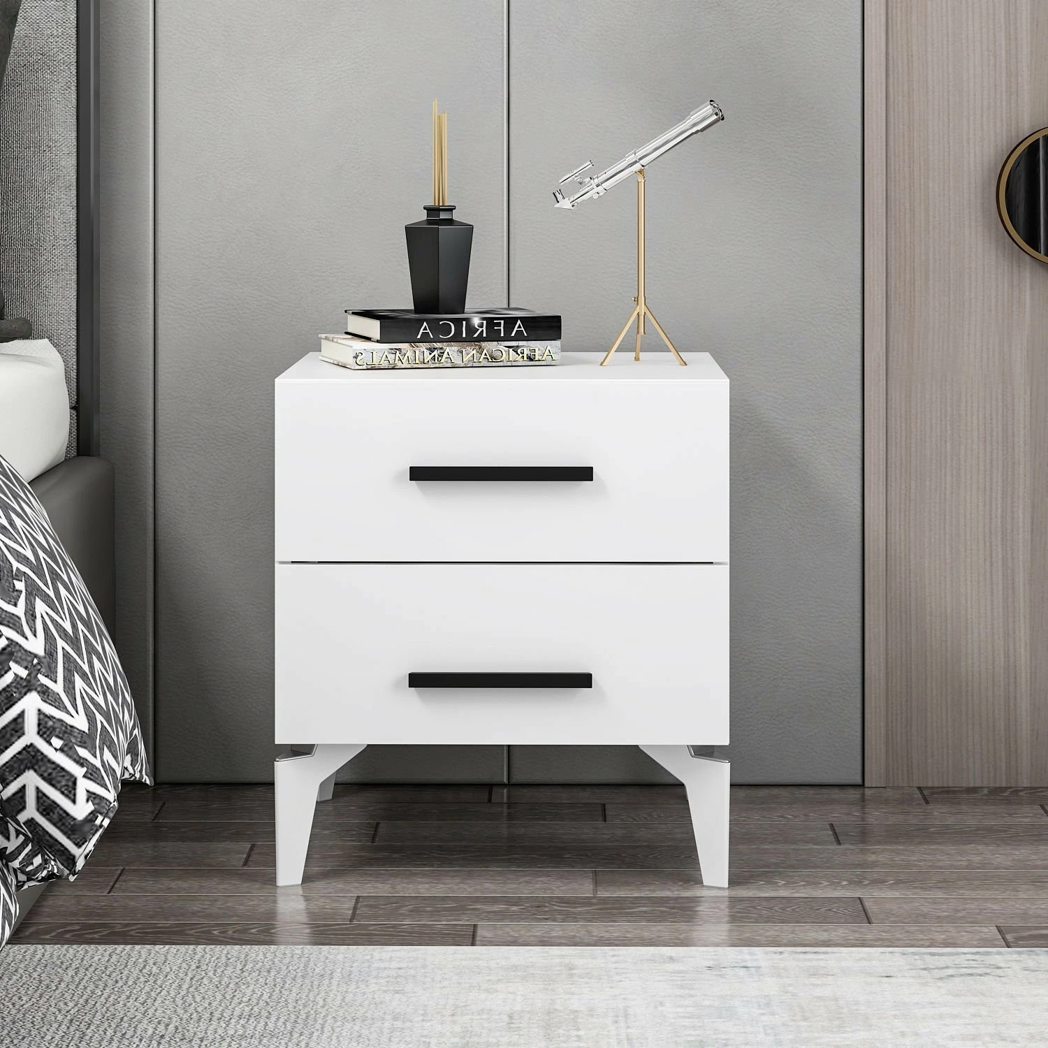 Komodinë Hanah Home, Kale, e bardhë, 50x56x47 cm