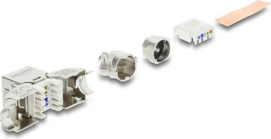 Modul Keystone DeLOCK RJ45 në LSA Cat6A, 45° i anshëm, i ekranum, argjend