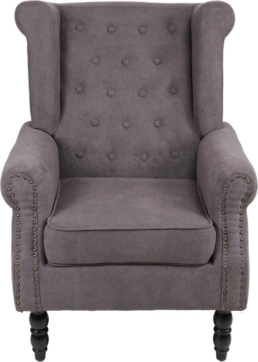 Fotel Piore, material gri i errët, këmbë druri të zezë, 77x80x106cm