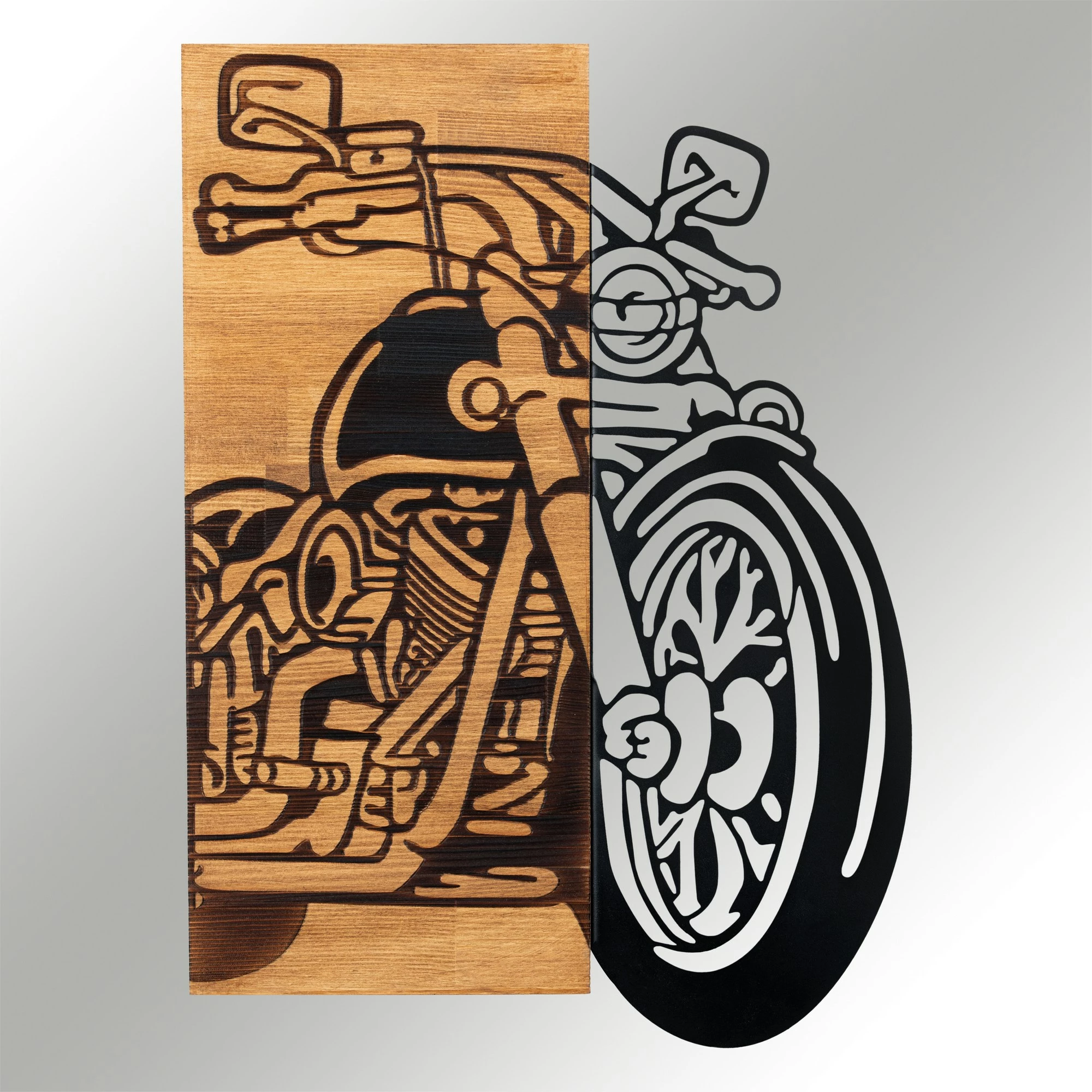 Aksesor dekorativ muri prej druri dhe metali, Wallity Chopper 2, ngjyrë e zezë dhe arre, 44x61cm