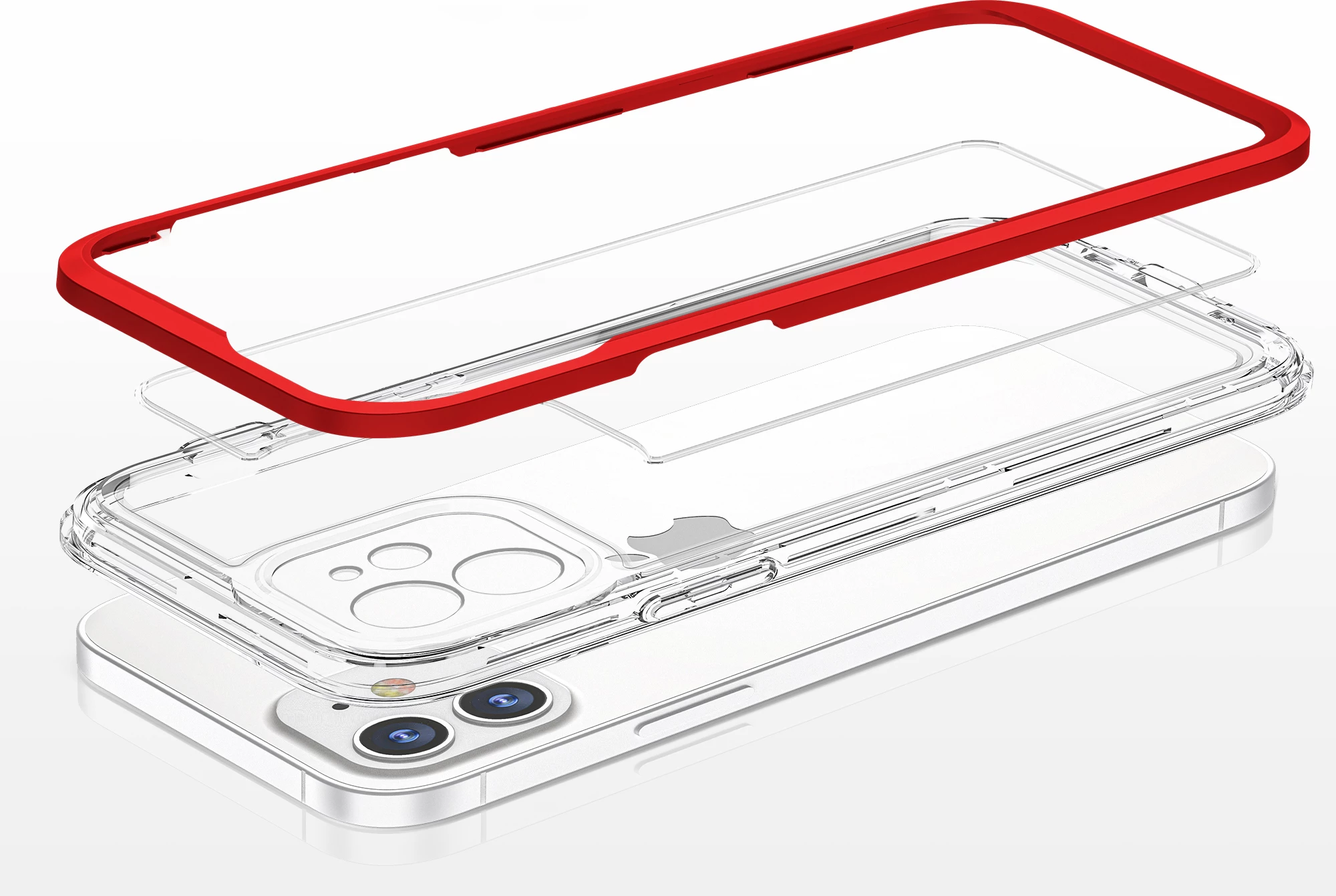 Mbështjellës Hurtel Hybrid Armor Clear 3in1 për iPhone 12, Transparent/Kuqe