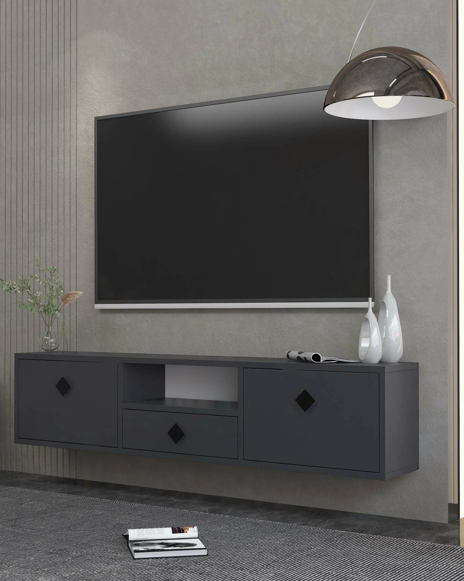 Komodë për TV, ngjyrë antracit dhe e zezë, Skye Decor, 1305-DROP-1