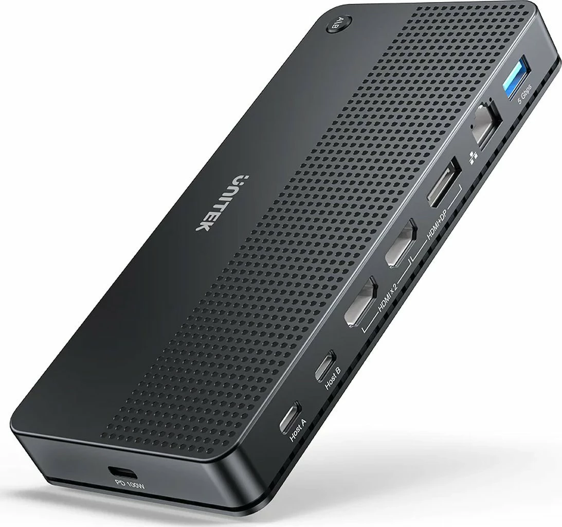 Switch KVM Unitek D1103A, 2 PC, 4K@60Hz, 2x HDMI + DisplayPort, Gigabit Ethernet, USB-C PD 100W, i zi