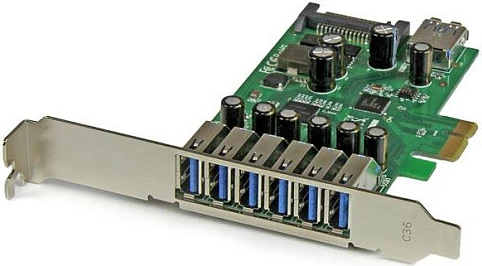 Kartelë zgjerimi PCIe StarTech PEXUSB3S7, 7 porta USB 3.0, UASP, full-height/low-profile, e gjelbër/metalike
