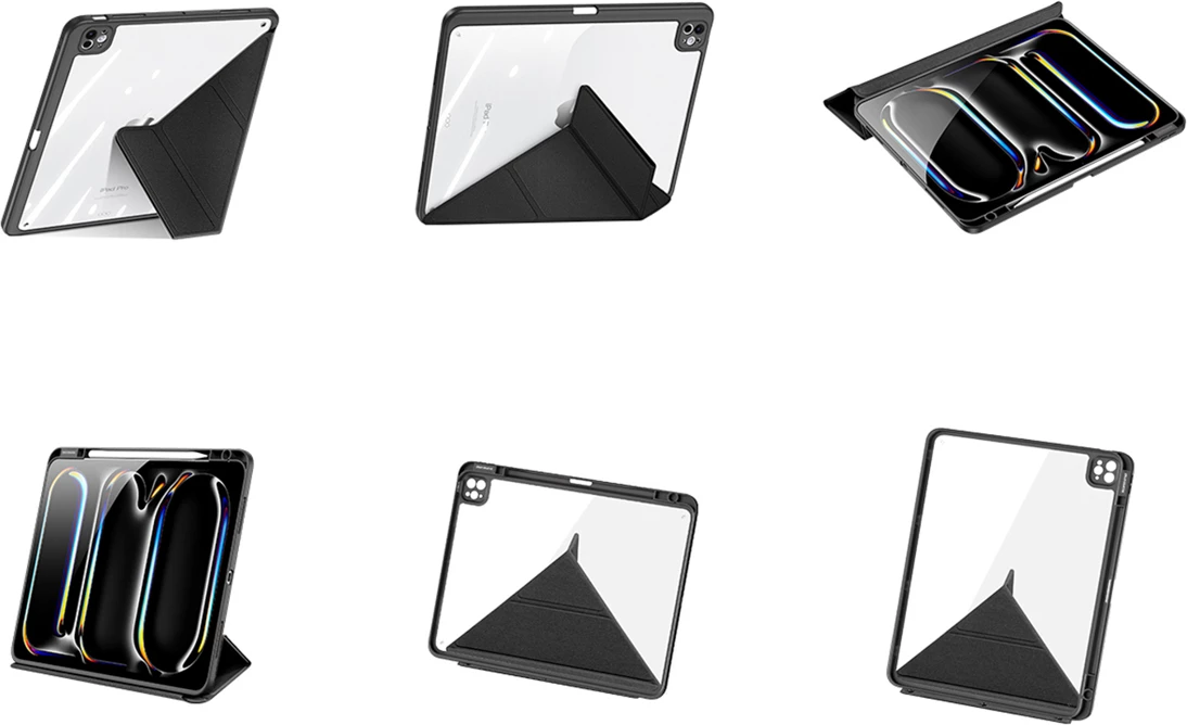 Mbështjellës për iPad Dux Ducis Magi për iPad Pro 13\" (2024/2025), me stand, me pjesë të pasme transparente të ndashme, i zi, në kuti