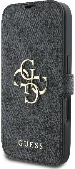 Mbështjellës Guess 4G Metal Logo për iPhone 16, e zezë