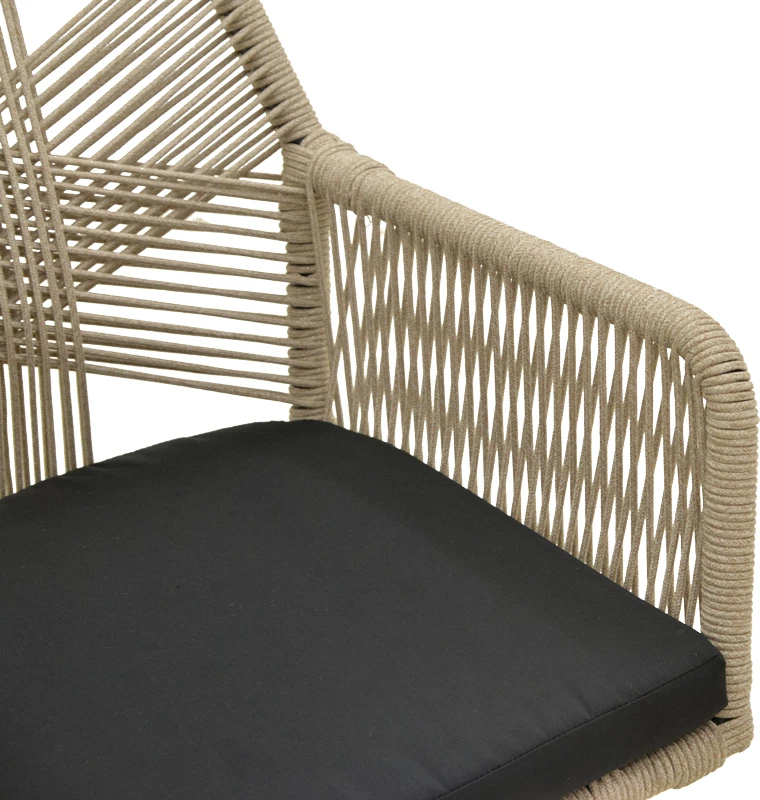 Fotel Andros, alumin i zi, litar PE bezhë, 56x60x86cm