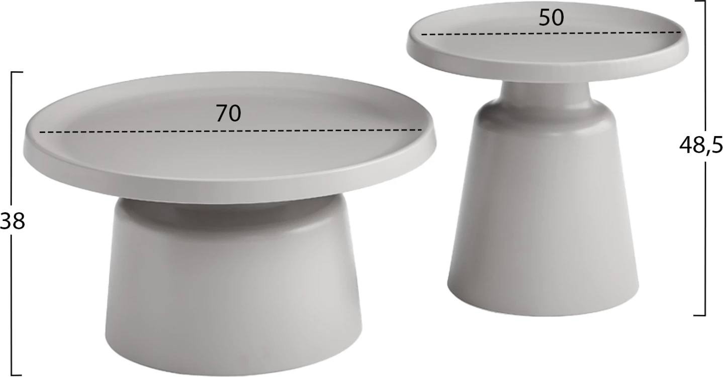 Set 2 tavolina kafeje, metalike, ngjyrë gri, RINKON2 FH18304.03, Φ50cm & Φ70cm