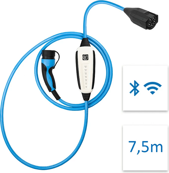 Karikues portativ NRGkick Pure, Type 2, 22 kW, 7.5 m, 32 A, 3-fazor, IP67/IP69K, Blu