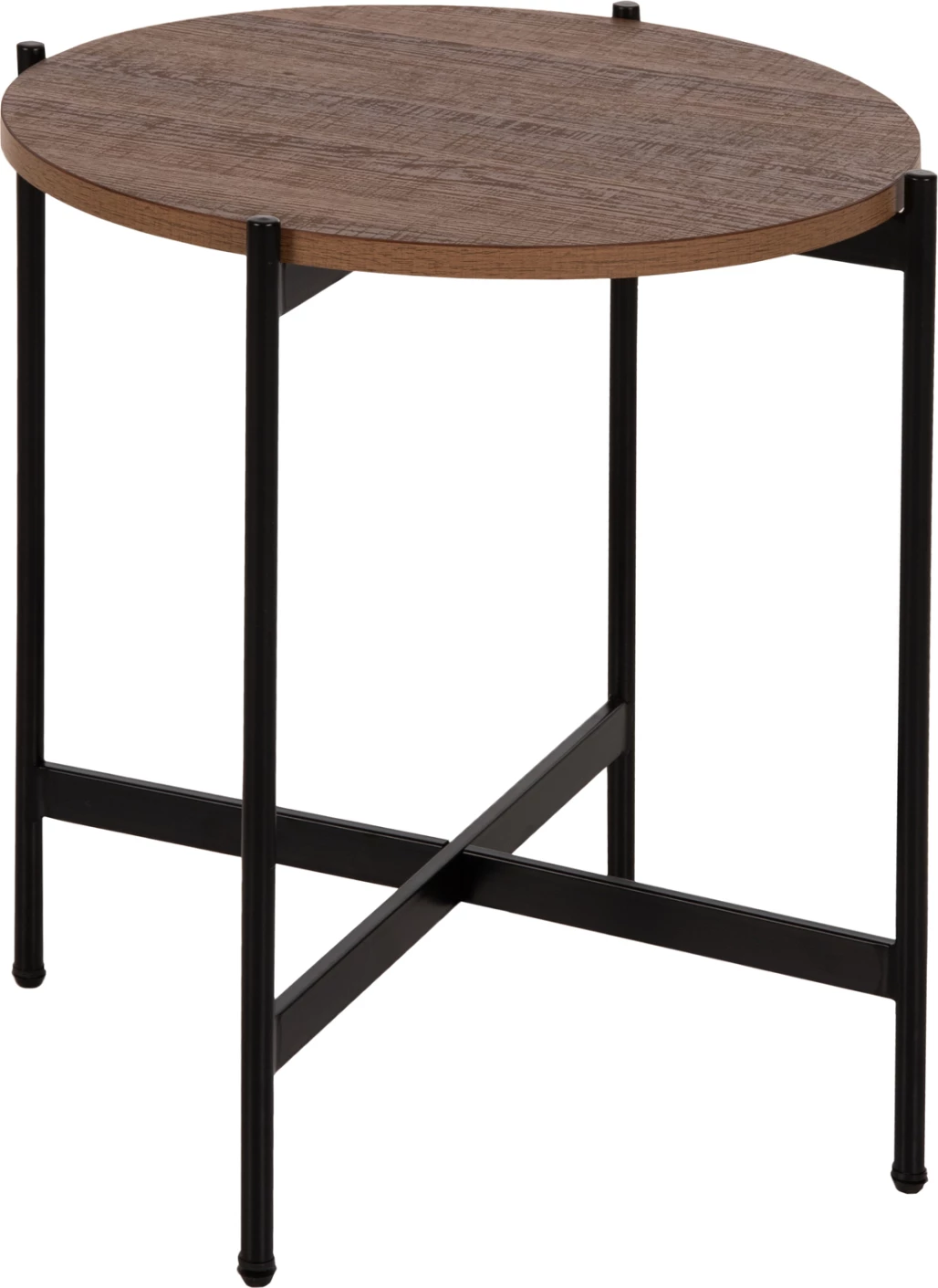 Tavolinë anësore FH9589.04 MDF ngjyrë arre-bazë metalike e zezë Φ50x55Hcm