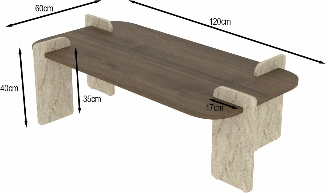 Tavolinë kafeje Skye Decor, Leapiri, ngjyrë travertin dhe arre