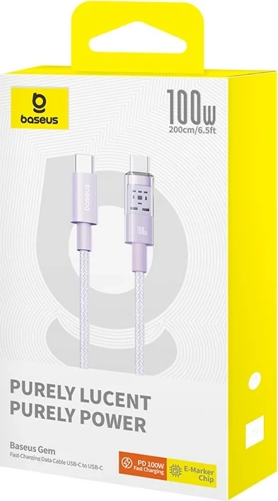 Kabllo Baseus Gem USB C në USB C, 2 m, 100 W, Vjollcë