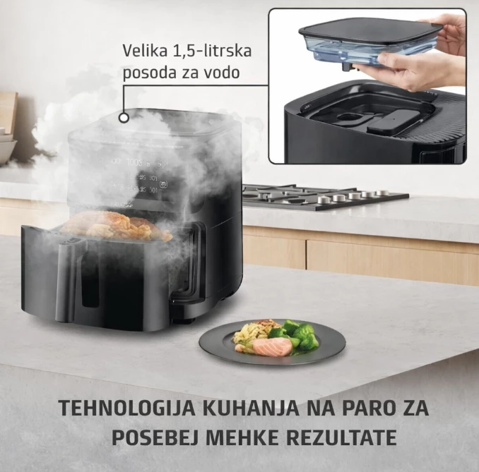 Fritezë me ajër të nxehtë me avull CASO AirFry & Steam 700, 7 L, 1700 W, e zezë